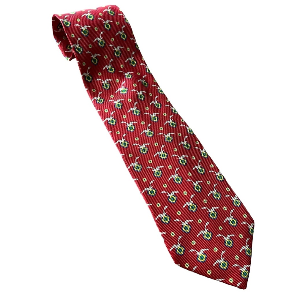 Gianni Versace Bird Print Neck Tie Red‎ 100% Silk Seagull Crest Luxury